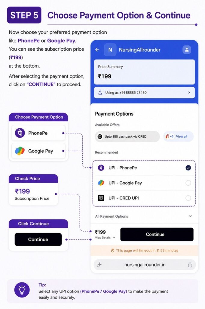 Step 5: Select your preferred payment method such as PhonePe or Google Pay and continue with payment.